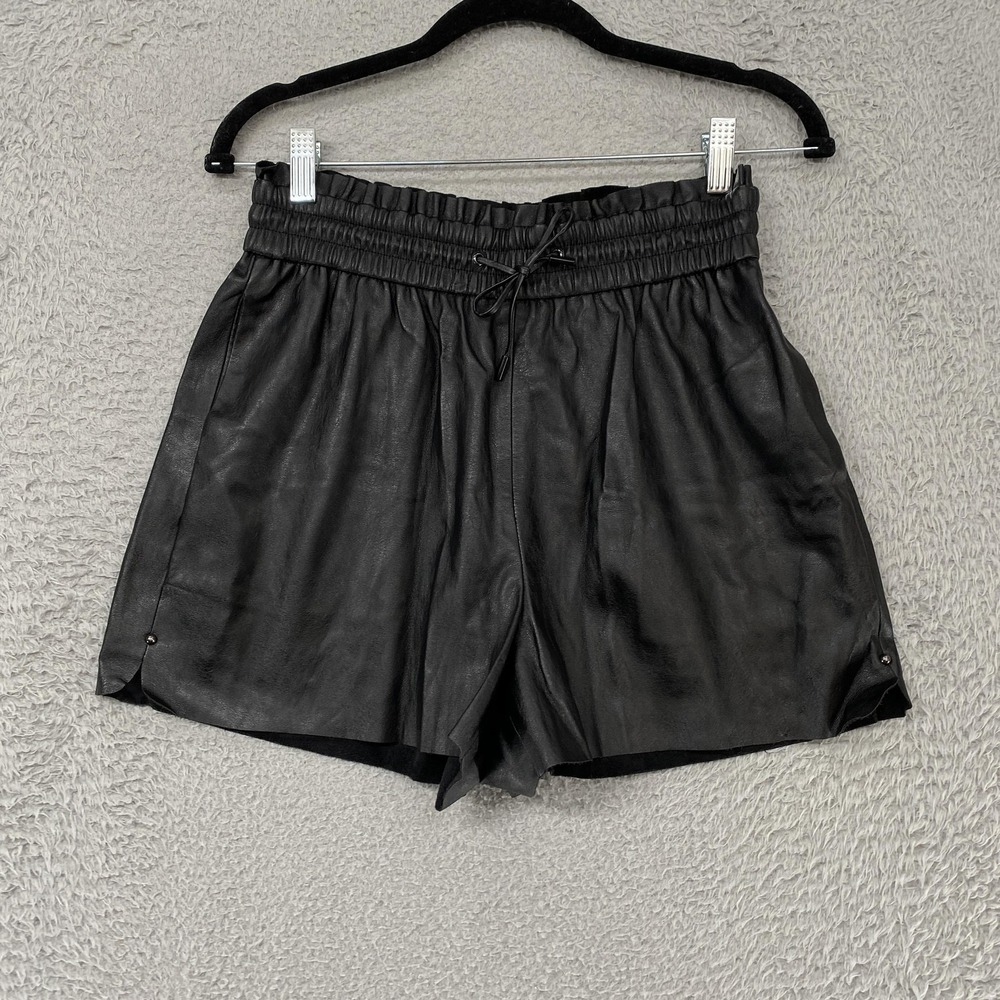 Zara Faux Leather Shorts Womens Small Black‎ Elastic Waist Studded High Rise